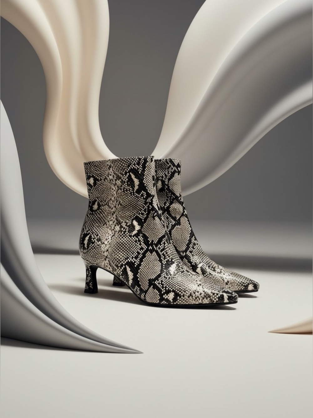 Steve Madden Black & Cream Snakeskin Pointed Toe Ankle Boots